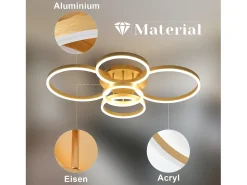 NETTLIFE Lámpara de techo LED dorada con 2 anillos acrílicos, 46 W, regulable, para salón, moderna, 59 cm, con mando a distancia Dorado Clearance