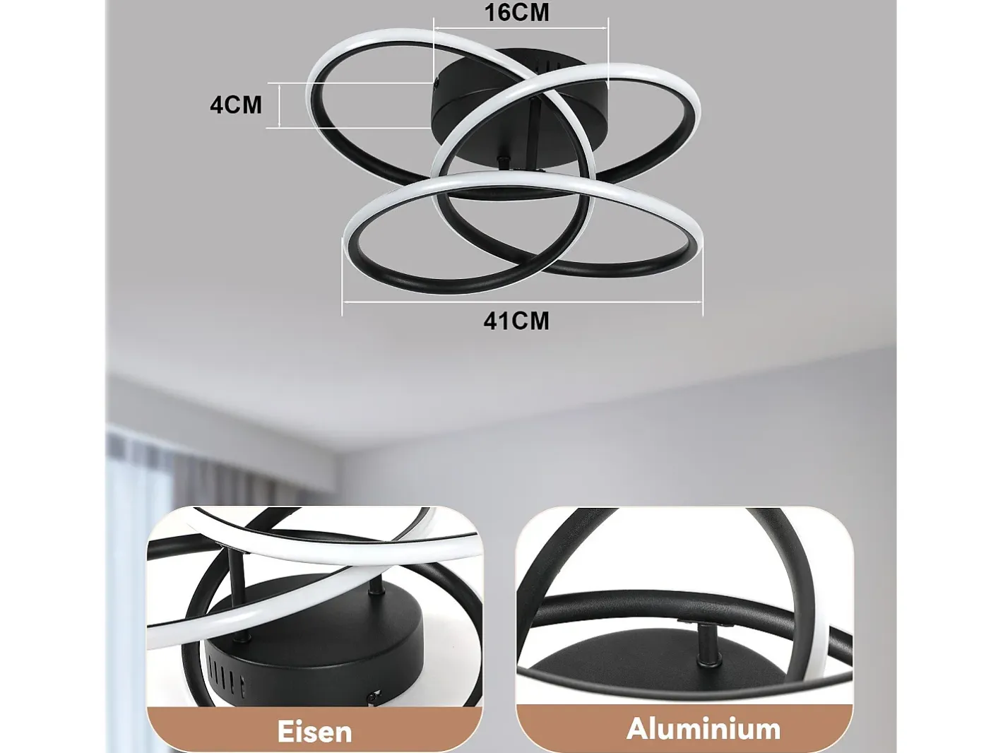 Online NETTLIFE Lámpara de techo LED para pasillo, color , diseño moderno, regulable, con mando a distancia, para cocina, 44 W Negro