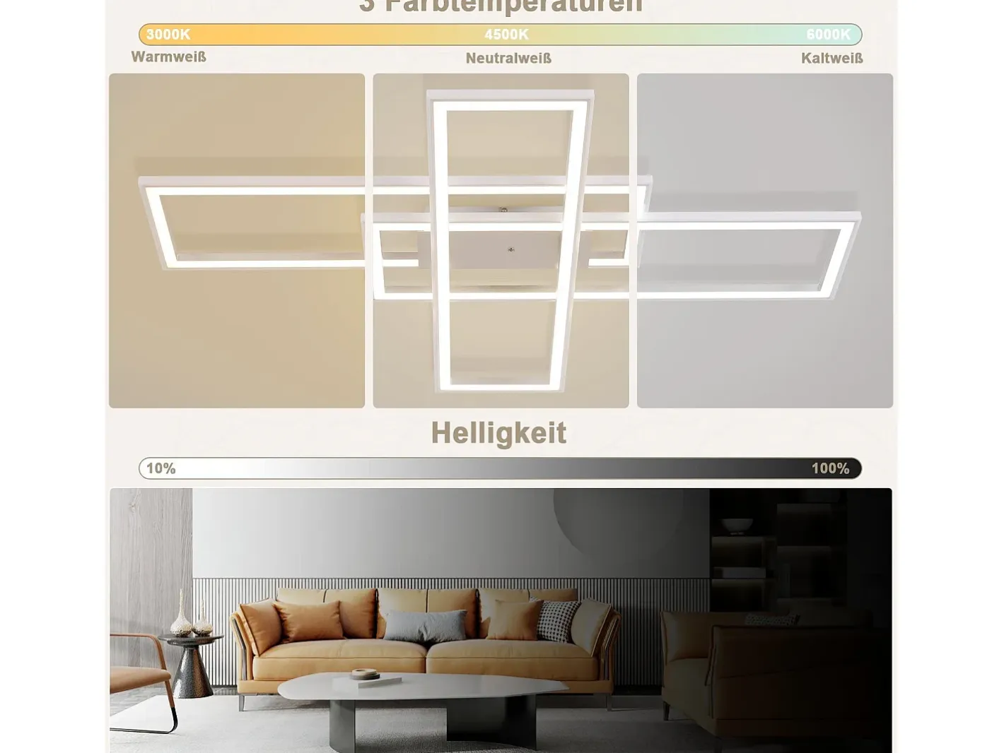 NETTLIFE , Lámpara de techo LED para salón, RGB, cambio de color, regulable en intensidad con control remoto, para habitación, lámpara moderna de 50W. Blanco Discount