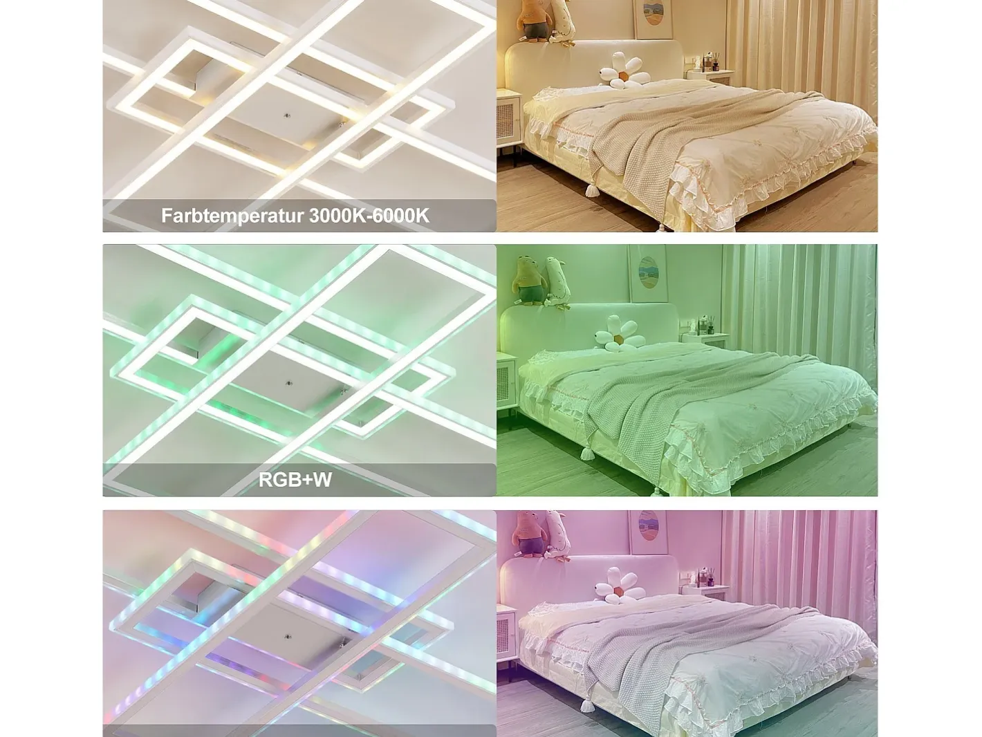 NETTLIFE , Lámpara de techo LED para salón, RGB, cambio de color, regulable en intensidad con control remoto, para habitación, lámpara moderna de 50W. Blanco Discount
