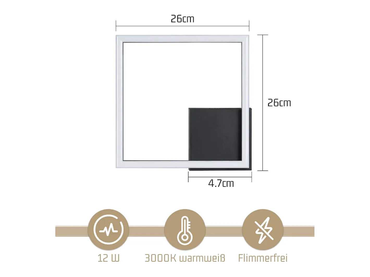 NETTLIFE Plafón-Lámpara de techo LED para cocina, luz de techo, blanco cálido, , diseño moderno, 3000K, 12W Negro