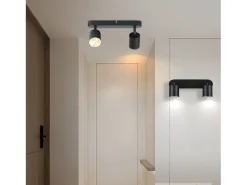 NETTLIFE Plafón-Lámpara de techo de metal 2 focos orientable 330° diseño GU10 para salón pasillo escalera cocina (bombillas no incluidas) Negro
