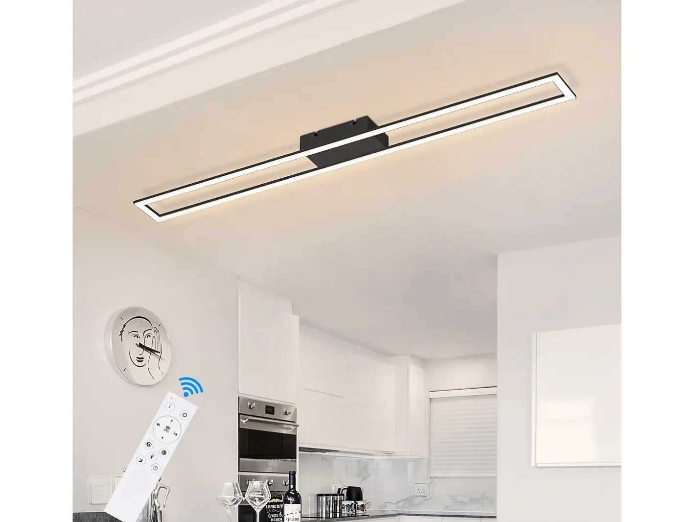 Discount NETTLIFE Lámpara de techo para habitación LED de 40W regulable con control remoto, lámpara para salón moderna de 108 cm de largo, color . Negro