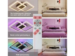 NETTLIFE Plafón-Lámpara de techo LED RGB moderna para sala de estar, regulable con control remoto, 3000-6000 K, RGB moderna, 13 Negro