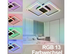 NETTLIFE Plafón-Lámpara de techo LED RGB moderna para sala de estar, regulable con control remoto, 3000-6000 K, RGB moderna, 13 Negro