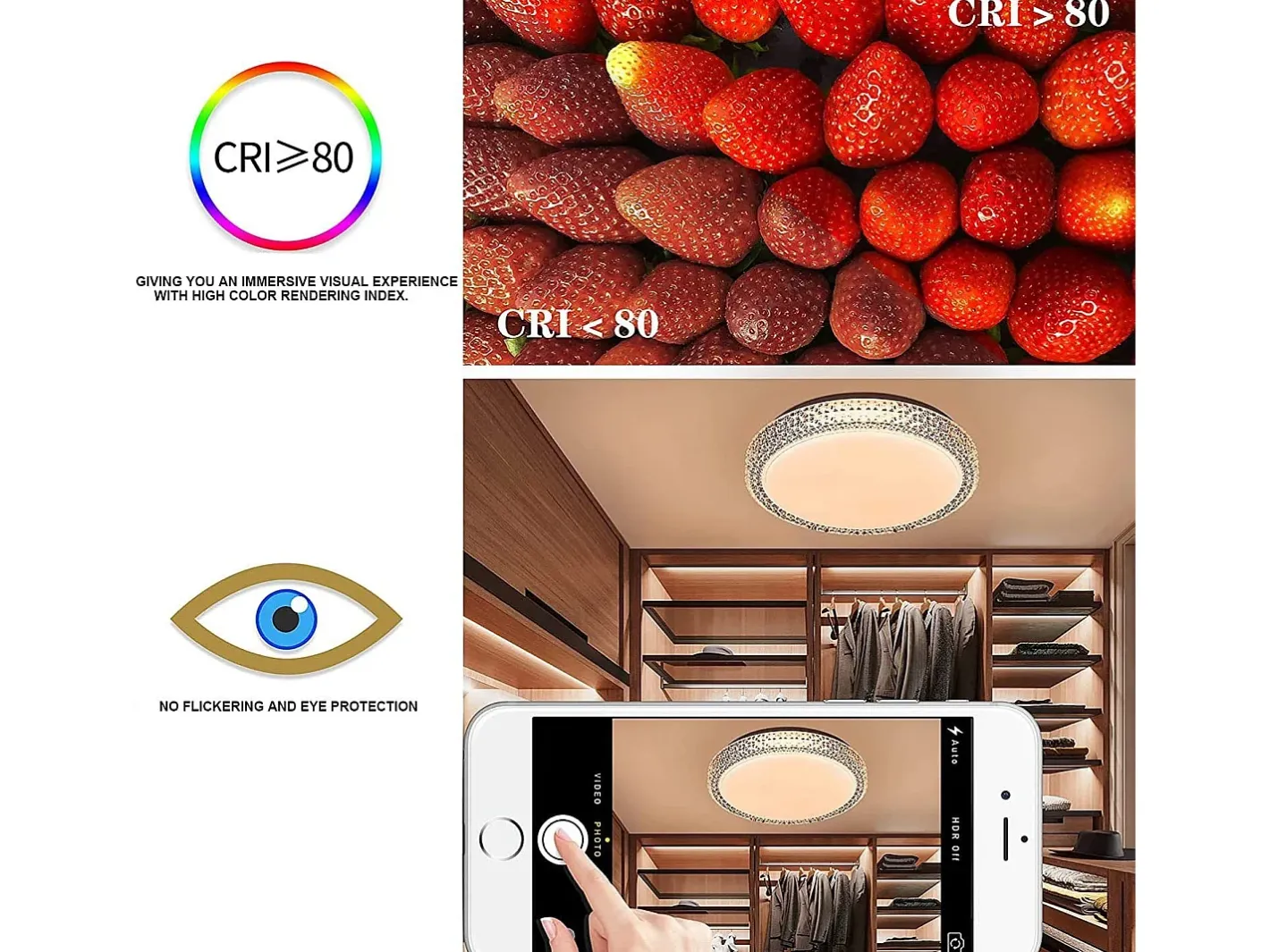 NETTLIFE Lámpara de Techo LED con Control Remoto Regulable 18W, Diámetro 30cm, Cielo Estrellado de Cristal Moderno, Adecuada para Dormitorio, Blanco Best
