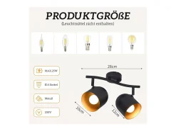 NETTLIFE Plafón-Lámpara de techo E14 dorado vintage foco de techo orientable sin bombilla 350° orientable Negro