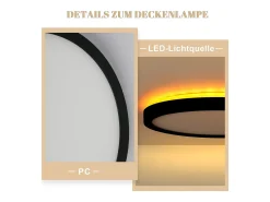 Best NETTLIFE Lámpara de techo LED plana negra de 22 cm y 18 W regulable para dormitorio y cocina, 3000 K - 6500 K Negro