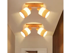 NETTLIFE Lámpara de techo LED 2 focos Lámpara de techo Lámpara de pasillo Madera E14 Vintage Ajustable 350° Amarillo Outlet