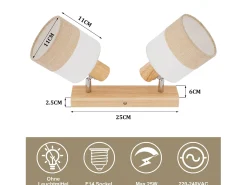 NETTLIFE Lámpara de techo LED 2 focos Lámpara de techo Lámpara de pasillo Madera E14 Vintage Ajustable 350° Amarillo Outlet