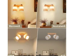 NETTLIFE Lámpara de techo LED 2 focos Lámpara de techo Lámpara de pasillo Madera E14 Vintage Ajustable 350° Amarillo Outlet
