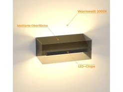 New NETTLIFE Lámpara LED de pared interior - 2 en 1, , 5W, Arriba/Abajo, 3000K Blanco cálido, Ajustable Negro