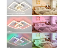 NETTLIFE Lámpara LED de techo para dormitorio, lámpara regulable moderna que cambia de Color RGB con Control remoto, sala de estar de 35W Blanco Hot