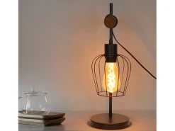 NETTLIFE Lámpara mesa retro, Noche vintage, 1 llama, Metal y madera, , Casquillo E27, Interruptor incl., Bombillas no incl. Negro Sale