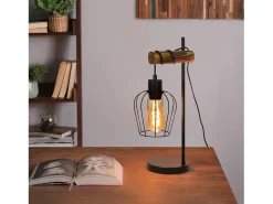 NETTLIFE Lámpara mesa retro, Noche vintage, 1 llama, Metal y madera, , Casquillo E27, Interruptor incl., Bombillas no incl. Negro Sale