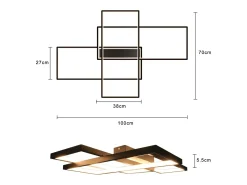 NETTLIFE Plafón-Lámpara techo ajustable 100x70x8cm, 3 LED negras cuadradas, Control remoto, Iluminación acrílica 88W Negro