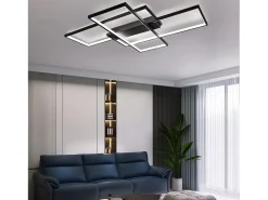 NETTLIFE Plafón-Lámpara techo ajustable 100x70x8cm, 3 LED negras cuadradas, Control remoto, Iluminación acrílica 88W Negro