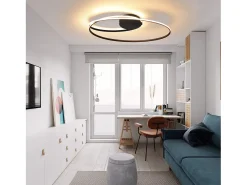 NETTLIFE . Luces de techo LED para salón de 36W, lámpara para salón y habitación, 3000K, luz blanca cálida. Negro