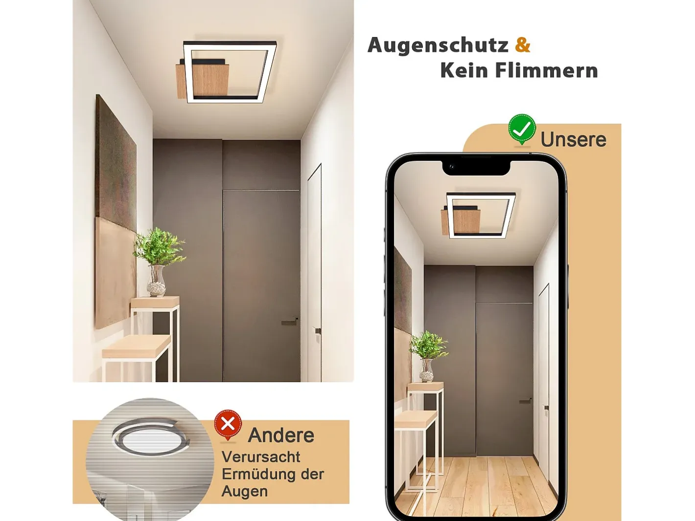 NETTLIFE luces de techo LED, luz de techo de 3000K, blanco cálido moderno, 12W, madera pequeña. Negro Online