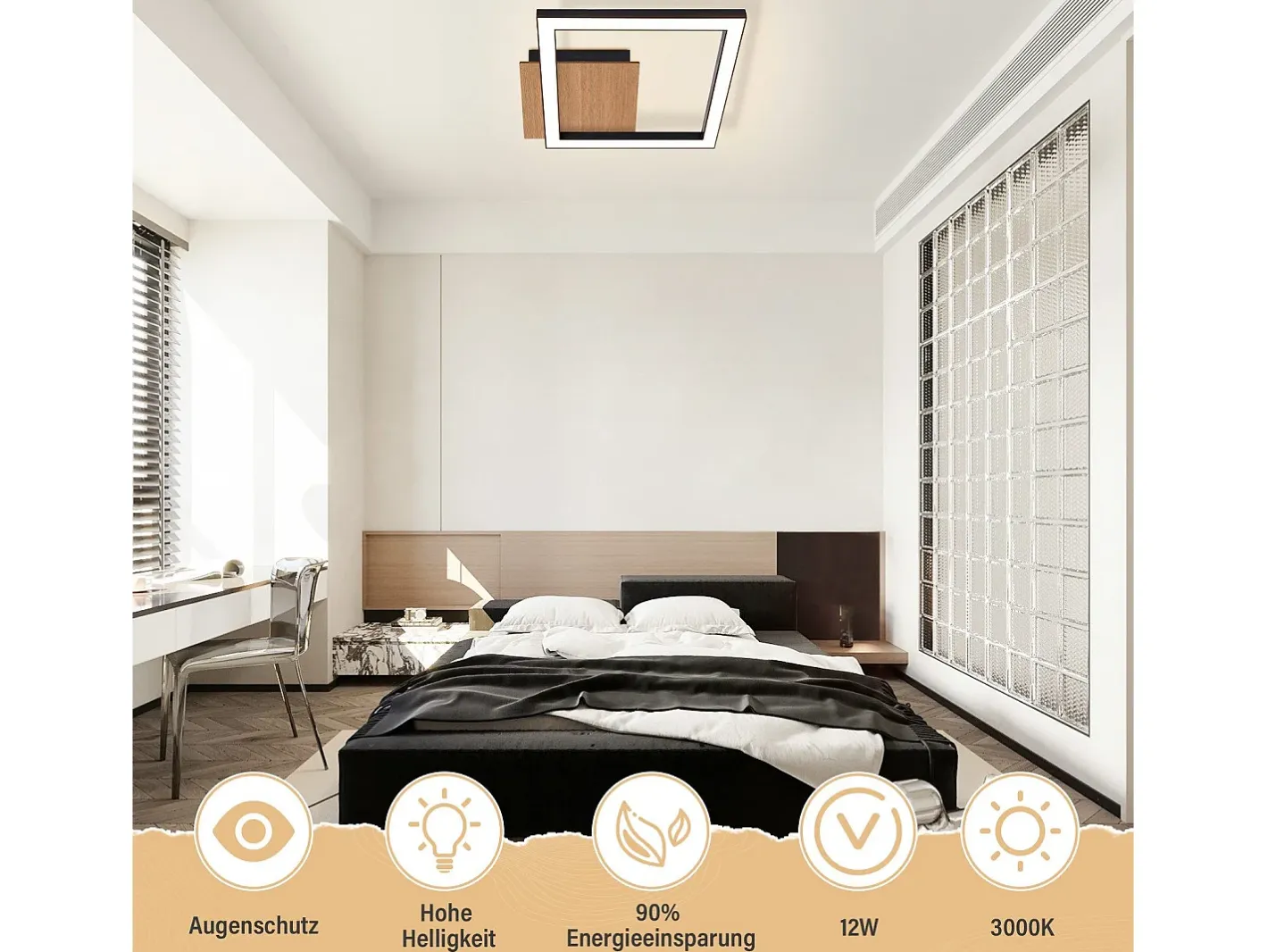 NETTLIFE luces de techo LED, luz de techo de 3000K, blanco cálido moderno, 12W, madera pequeña. Negro Online
