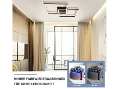 NETTLIFE Plafón-luces de techo para salón, LED blanco cálido , 3000K, diseño moderno angular, 24W. Negro
