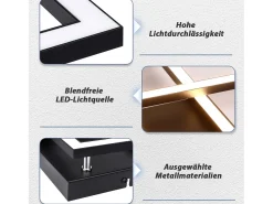 NETTLIFE Plafón-luces de techo para salón, LED blanco cálido , 3000K, diseño moderno angular, 24W. Negro