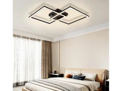 NETTLIFE Plafón-luces de techo para salón, LED blanco cálido , 3000K, diseño moderno angular, 24W. Negro