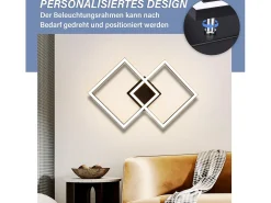 NETTLIFE Plafón-luces de techo para salón, LED blanco cálido , 3000K, diseño moderno angular, 24W. Negro