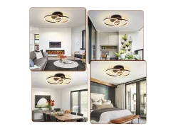 NETTLIFE Luces LED de techo, lámpara de techo de 24W, diseño moderno redondo, blanco cálido 3000K, , 2 anillos. Negro