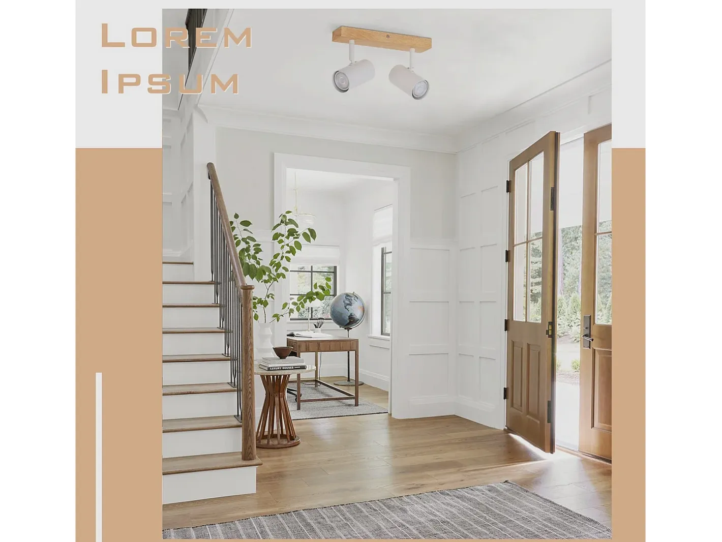 NETTLIFE Plafón-Luz de techo con 2 bombillas de madera GU10, blanca, lámpara de pasillo interior moderna, con un ángulo de 350° para salón y dormitorio. Marru00f3n