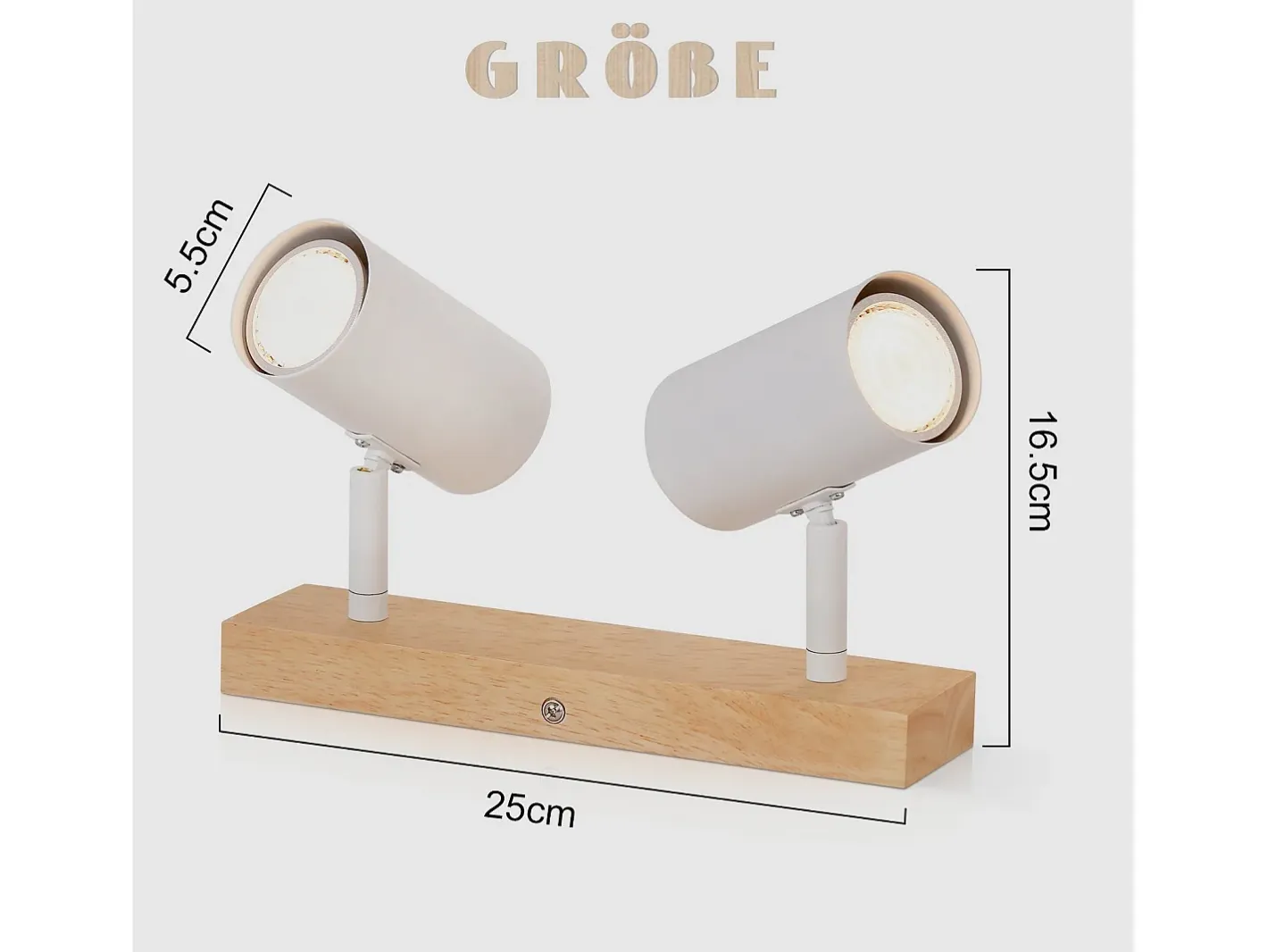 NETTLIFE Plafón-Luz de techo con 2 bombillas de madera GU10, blanca, lámpara de pasillo interior moderna, con un ángulo de 350° para salón y dormitorio. Marru00f3n