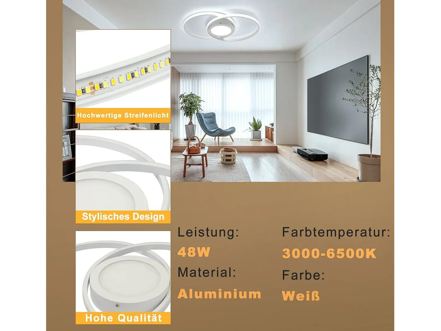 Best NETTLIFE Luz de Techo LED Regulable con Control Remoto 48W Diseño para el Salón Dormitorio Lámpara Moderna para Cocina Oficina Blanco