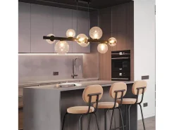 NETTLIFE Lámpara Suspendida-Mesa de comedor suspendida, lámpara de techo para salón, suspensión G9, suspensión de 8 bombillas transparentes. Gris antracita