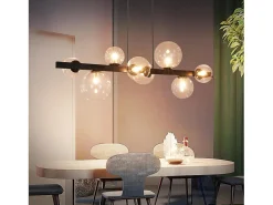 NETTLIFE Lámpara Suspendida-Mesa de comedor suspendida, lámpara de techo para salón, suspensión G9, suspensión de 8 bombillas transparentes. Gris antracita
