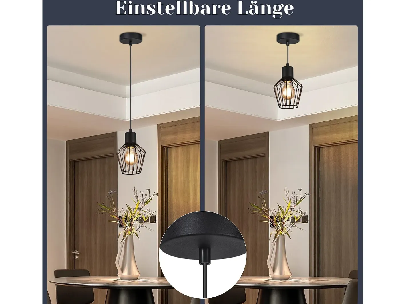 NETTLIFE Mesa de comedor suspendida, suspensión negra, soporte E27, 1 llama, metal. Negro Sale