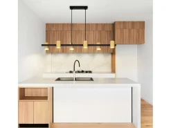 NETTLIFE Lámpara Suspendida-Mesa de comedor colgante. Lámpara colgante de 6 bombillas negras GU10, industrial de metal. Dorado
