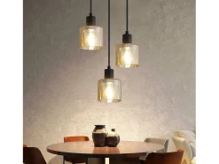 NETTLIFE Mesa de comedor suspendida. Lámpara colgante vintage con 3 bombillas. Lámpara de mesa de comedor suspendida, E27, metal negro, retro industrial. Dorado Hot