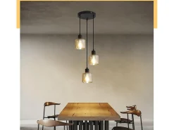 NETTLIFE Mesa de comedor suspendida. Lámpara colgante vintage con 3 bombillas. Lámpara de mesa de comedor suspendida, E27, metal negro, retro industrial. Dorado Hot