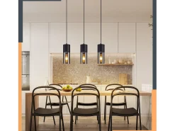 Sale NETTLIFE Mesa de comedor suspendida E27 - Moderna suspensión de 3 bombillas LED orientables. Negro