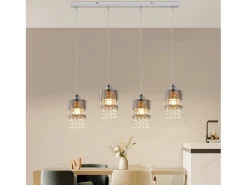 Discount NETTLIFE Mesa de comedor suspendida moderna de cristal, con 4 lámparas E27 suspendidas, 150 cm, altura regulable. Plateado