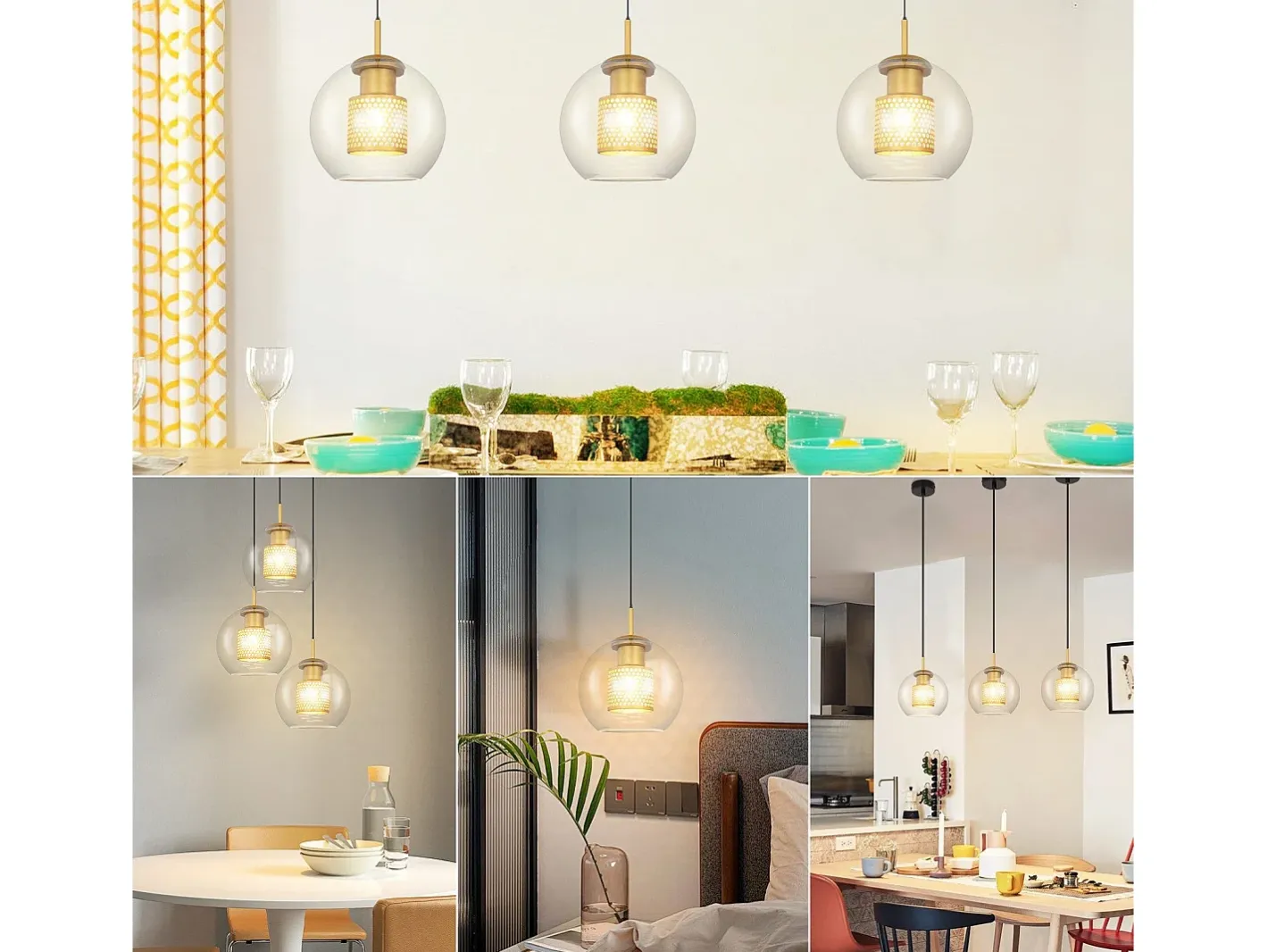 NETTLIFE Mesa suspendida para comedor de vidrio - 1 lámpara vintage E27 con una llama, lámpara de techo negra. Transparente Outlet