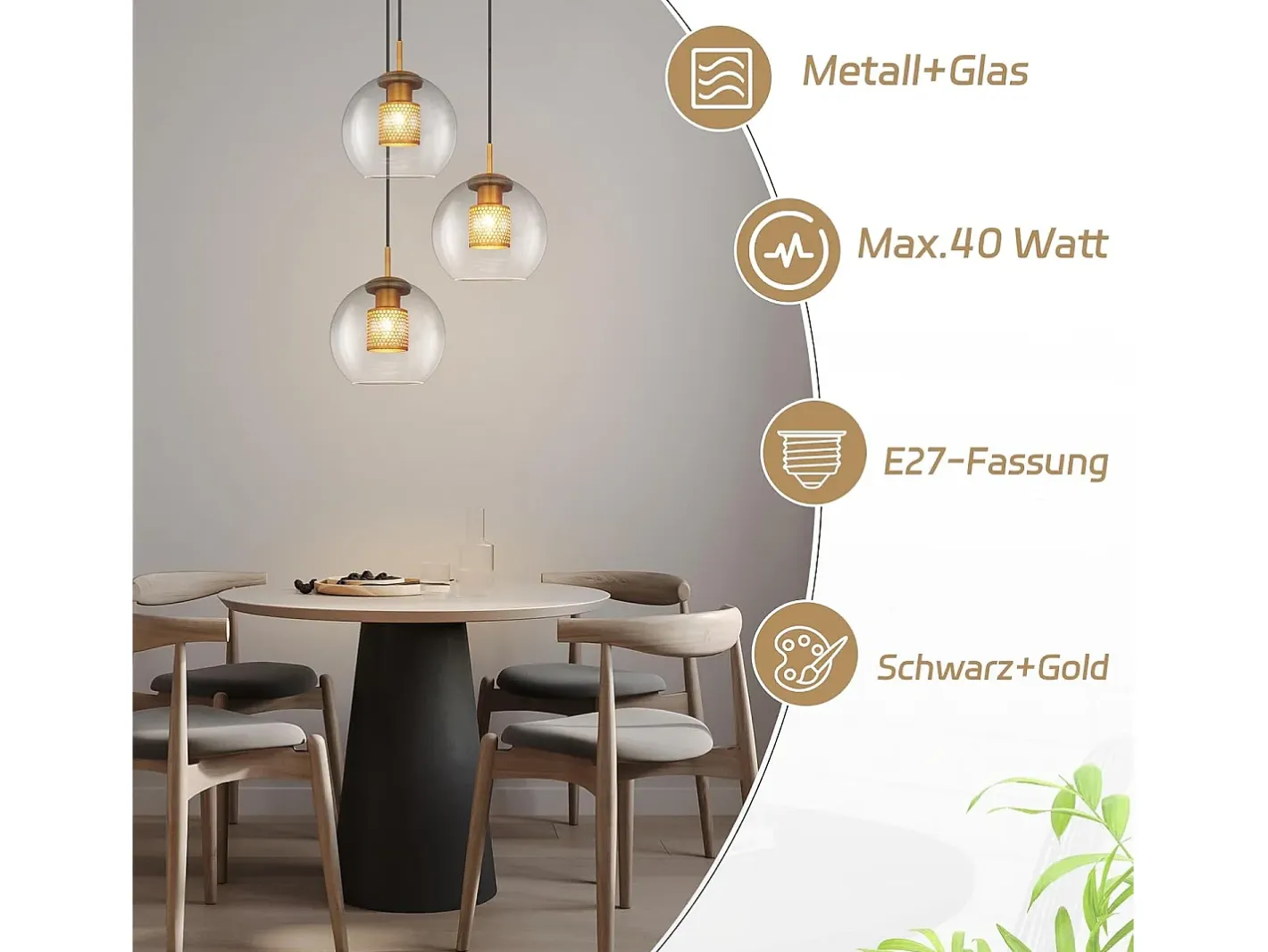 NETTLIFE Mesa suspendida para comedor de vidrio - 1 lámpara vintage E27 con una llama, lámpara de techo negra. Transparente Outlet
