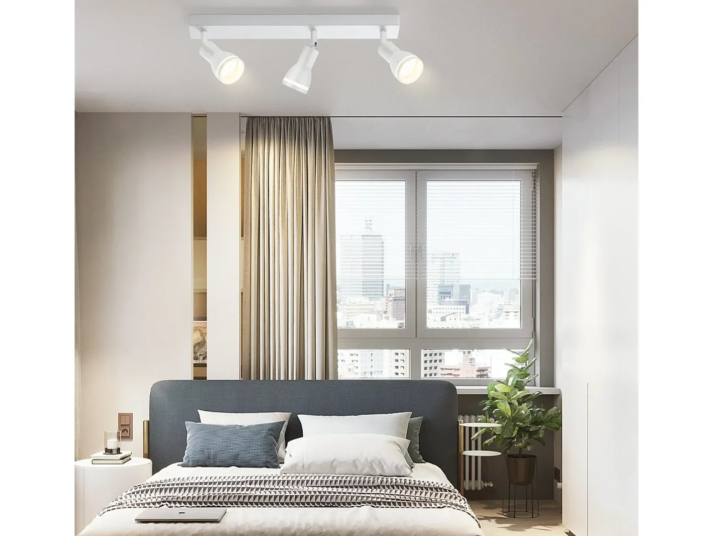 NETTLIFE Plafón-Plafófono moderno: 3 focos del techo orientables de metal, plafófono GU10, para habitación, comedor, sin bombilla. Blanco