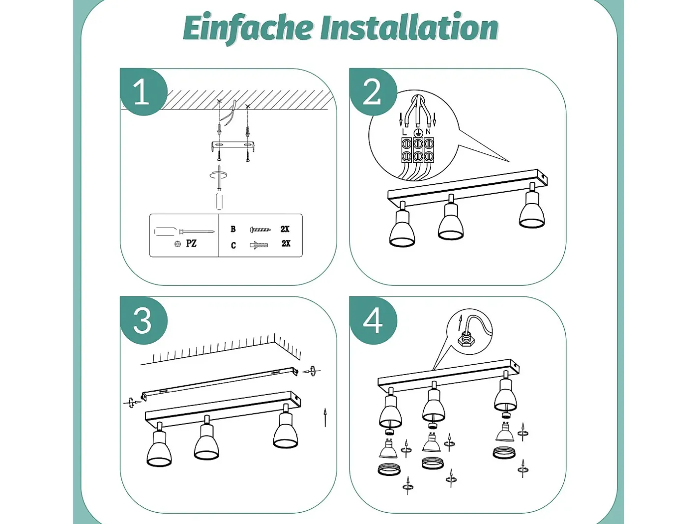 NETTLIFE Plafón-Plafófono moderno: 3 focos del techo orientables de metal, plafófono GU10, para habitación, comedor, sin bombilla. Blanco