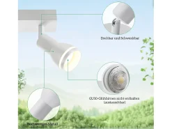 NETTLIFE Plafón-Plafófono moderno: 3 focos del techo orientables de metal, plafófono GU10, para habitación, comedor, sin bombilla. Blanco
