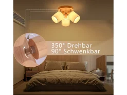 NETTLIFE Plafón con tres focos, madera redonda. Plafonero LED E14, foco inclinable 350°. Marru00f3n Sale