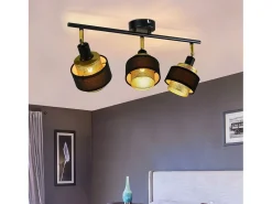 NETTLIFE Plafón-Plafón de 3 focos E14 vintage con llama retro dormitorio en metal dorado ajustable industrial para cocina Negro