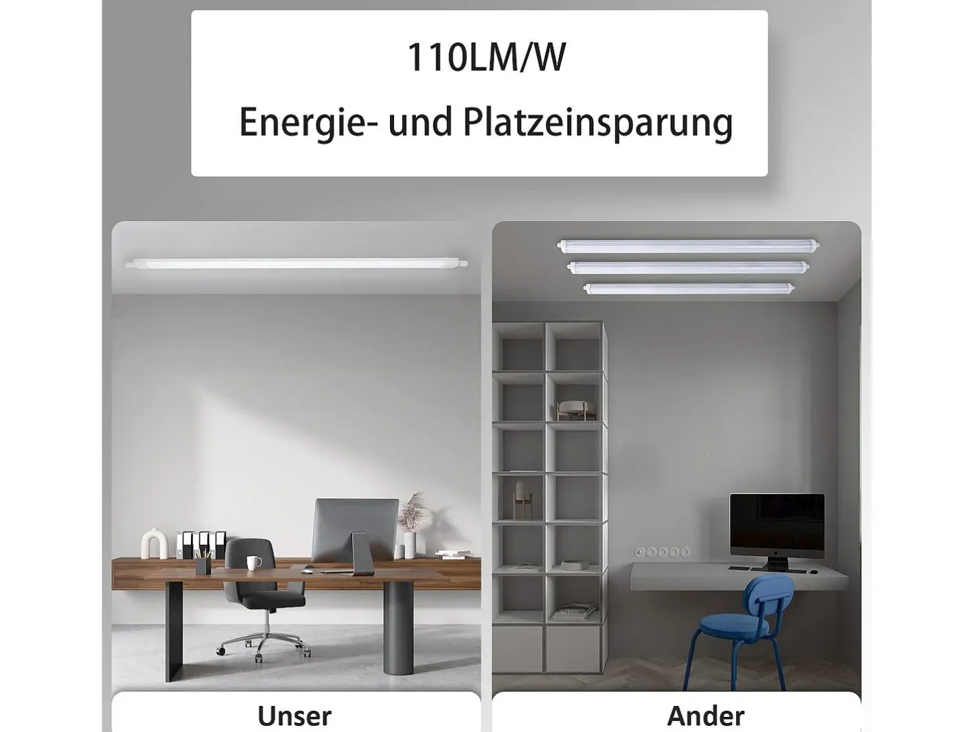 NETTLIFE , plafón LED de 120 cm para ambiente húmedo, 36 W, IP65, neutro, 4000K. Blanco Hot