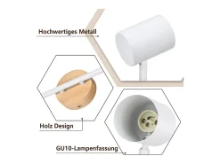 NETTLIFE Plafón LED de 2 llama - Plafón GU10 Foco giratorio Aplique de madera Foco de pared para salón dormitorio Sin bombilla Blanco Clearance