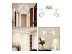 NETTLIFE Plafón LED de 2 llama - Plafón GU10 Foco giratorio Aplique de madera Foco de pared para salón dormitorio Sin bombilla Blanco Clearance